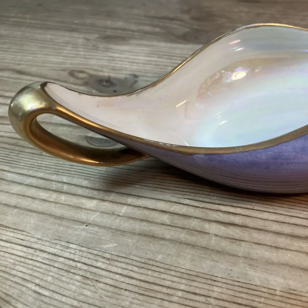 Antique Limoges France Gold Rim Pearlized Purple Vanity Dish Bowl Luster Wear